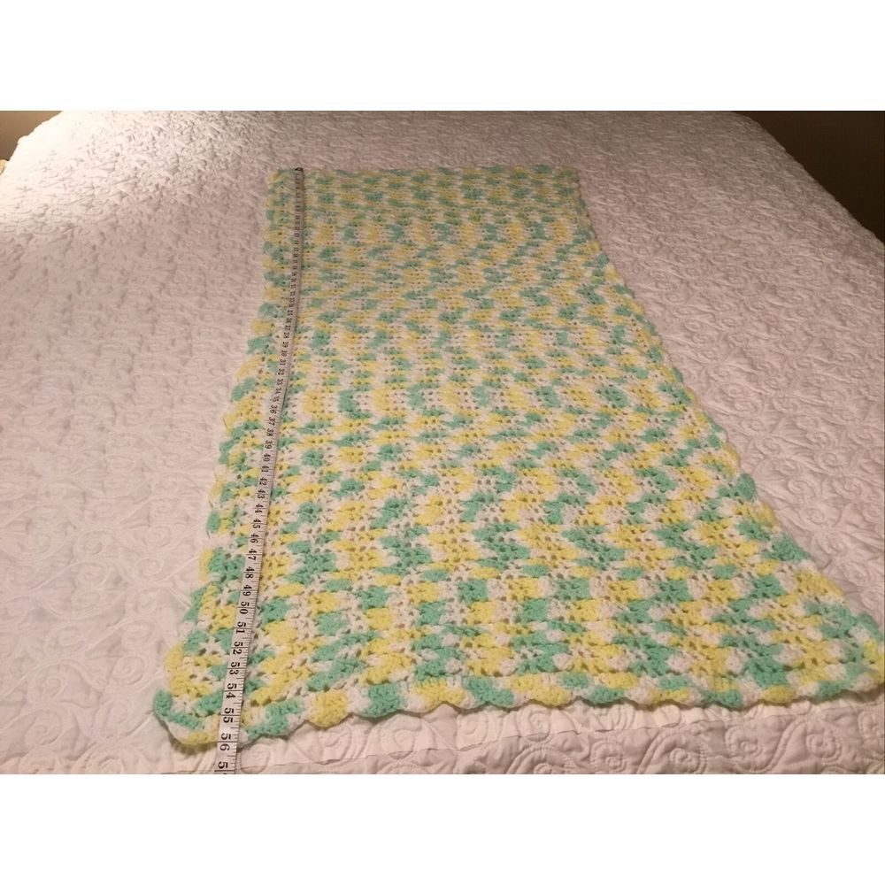 Handmade Crocheted Baby Blanket Couch‎ throw Afghan Size 56X27 Yellow Green